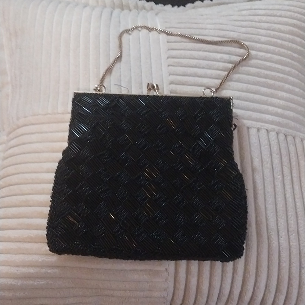 Vintage Mister Ernest Black Beaded Purse Evening Bag Party Preowned